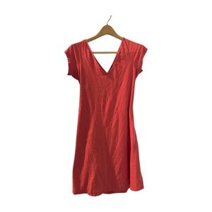 Casual Pink V-Neck Dress WITH POCKETS and criss cross back